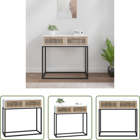 Tavolino in legno -  Tavolino Consolle Bianco 80x30x75 cm Legno Multistrato e Ferro
