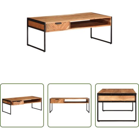 Tavolino in legno - Tavolino da Salotto 110x55x40 cm in Legno Massello di Acacia