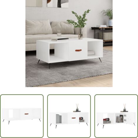 Tavolino in legno -  Tavolino da Salotto Bianco 102x50x40 cm in Legno Multistrato