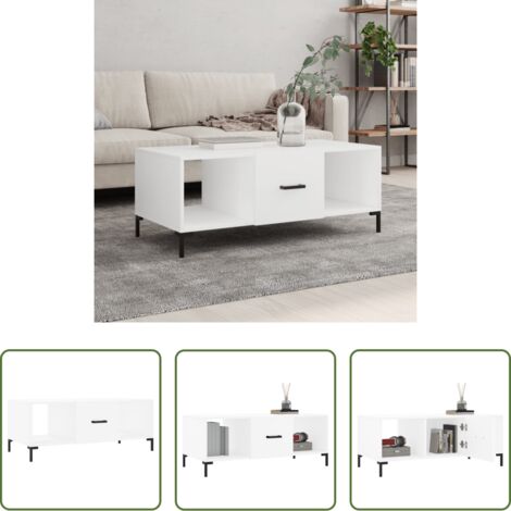 Tavolino in legno -  Tavolino da Salotto Bianco 102x50x40 cm in Legno Multistrato