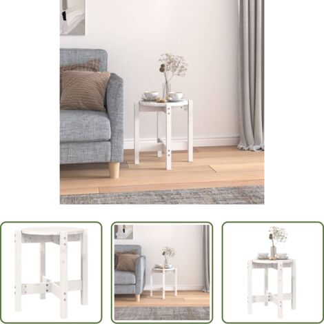 Tavolino in legno -  Tavolino da Salotto Bianco Ø 42,5x45 cm Legno Massello di Pino