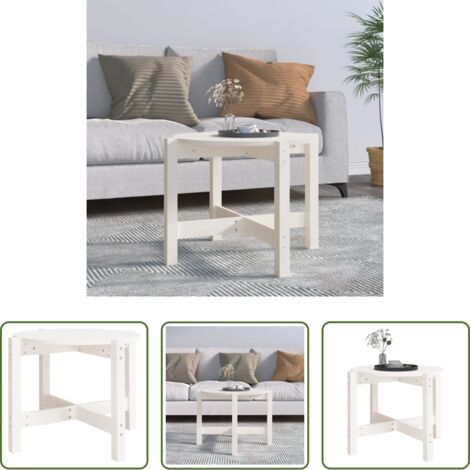 Tavolino in legno -  Tavolino da Salotto Bianco Ø 62,5x45 cm Legno Massello di Pino
