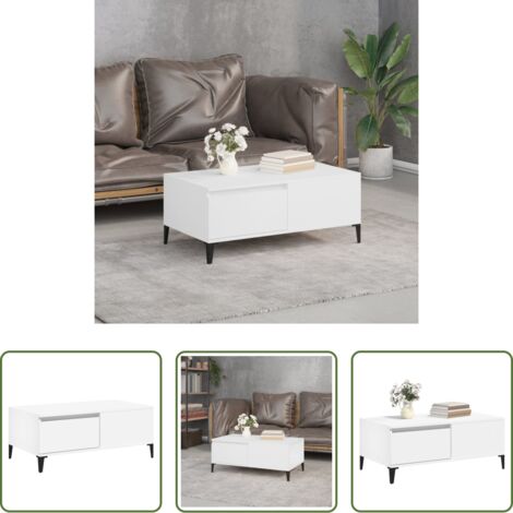 Tavolino in legno - Tavolino da Salotto Bianco 90x50x36,5 cm in Legno Multistrato