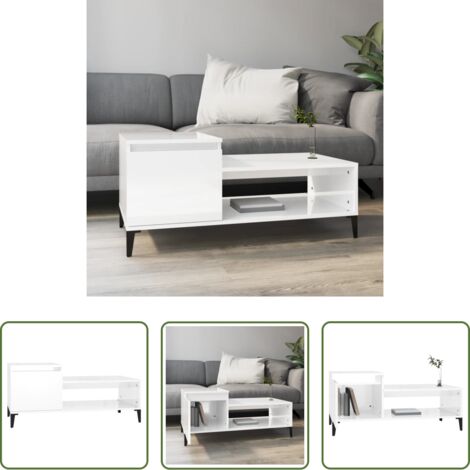 Tavolino in legno -  Tavolino da Salotto Bianco Lucido 100x50x45cm Legno Multistrato