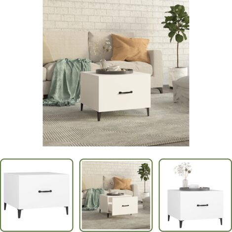 Tavolino in legno -  Tavolino da Salotto con Gambe in Metallo Bianco 50x50x40 cm