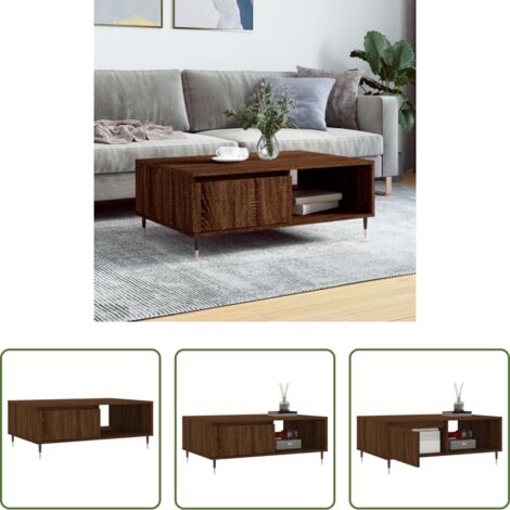 Tavolino in legno -  Tavolino da Salotto Rovere Marrone 90x60x35cm Legno Multistrato