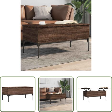 Tavolino in legno -  Tavolino Rovere Marrone 100x50x45cm Legno Multistrato e Metallo