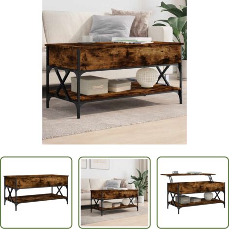 Tavolino in legno -  Tavolino Salotto Rovere Fumo 100x50x50 cm Multistrato e Metallo