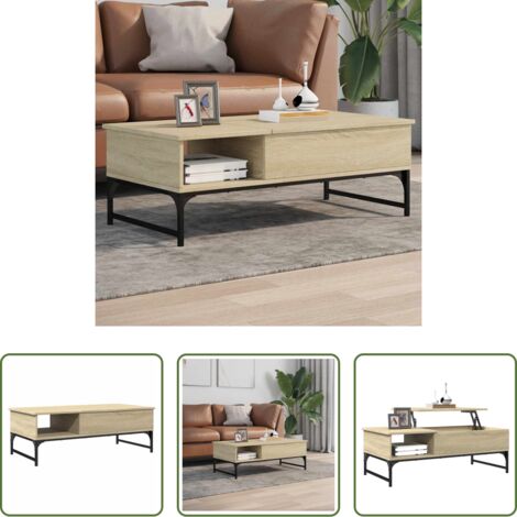 Tavolino in legno -  Tavolino Salotto Rovere Sonoma 100x50x35 cm Multistrato Metallo