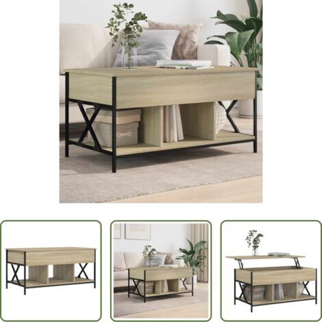 Tavolino in legno -  Tavolino Salotto Rovere Sonoma 100x55x50 cm Multistrato Metallo