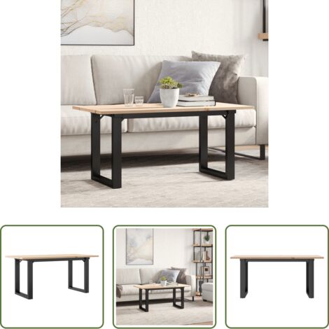 Tavolino in legno -  Tavolino Salotto Telaio a O 100x50x45cm Legno Pino e Acciaio