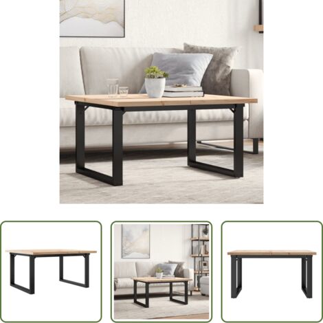 Tavolino in legno -  Tavolino Salotto Telaio a O 80x80x45,5cm Legno Pino e Acciaio