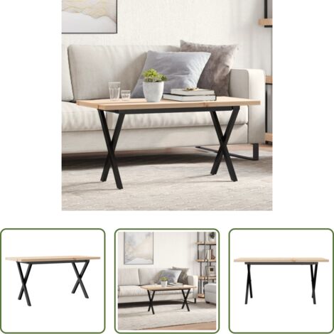 Tavolino in Legno -  Tavolino Salotto Telaio a X 90x40x45,5 cm Legno Pino e Acciaio