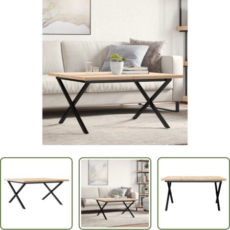 Tavolino in Legno -  Tavolino Salotto Telaio a X 90x90x45,5 cm Legno Pino e Acciaio