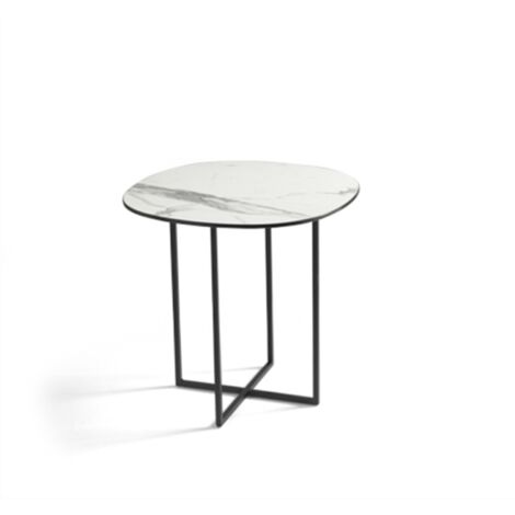 Tavolino in metallo con piano in vetro effetto Marmo Bianco GINNI 50