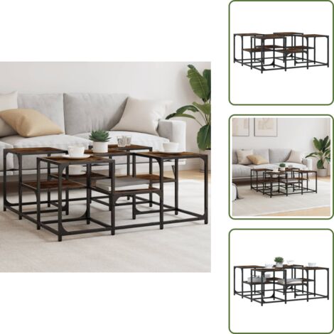 Tavolino in metallo - vidaXL Tavolino da Salotto Rovere Fumo 91x91x40cm in Legno Multistrato - Tavolino con ripiano a due altezze