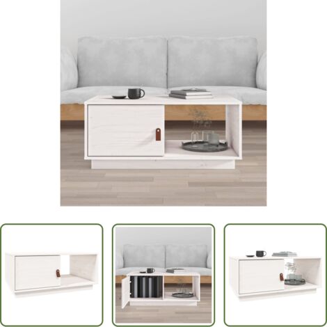Tavolino in pino -  Tavolino da Salotto Bianco 80x50x35,5 cm Legno Massello di Pino