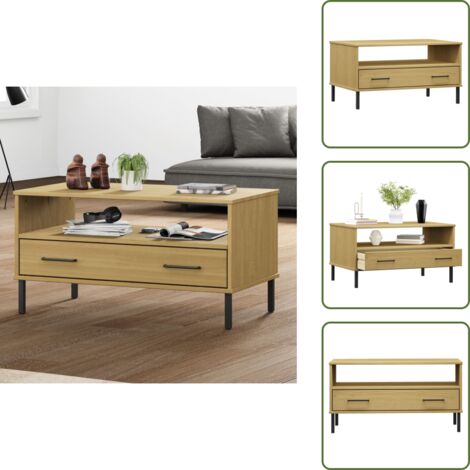 Tavolino in pino - vidaXL Tavolino Gambe Metallo Marrone 85x50x45 cm Legno Massello OSLO -