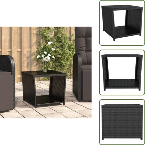 Tavolino in rattan - vidaXL Tavolino con Piano Vetro Nero in Polyrattan e Vetro Temperato - Tavolino esterno