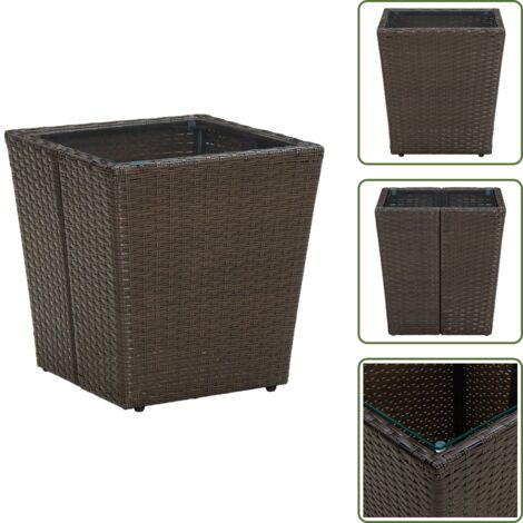 Tavolino in rattan - vidaXL Tavolino Marrone 41,5x41,5x44cm in Polyrattan e Vetro Temperato - Tavolino in acciaio
