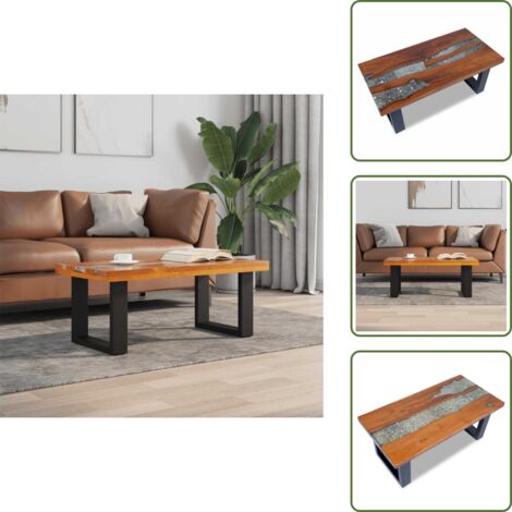 Tavolino in resina - vidaXL Tavolino da Salotto in Legno di Teak e Resina 100x50 cm - Tavolino in legno di mango