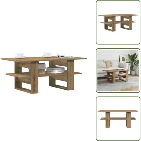Tavolino in rovere artigianale - vidaXL Tavolino Salotto Rovere Artigianale 102x55x42 cm Multistrato - Tavolino con ripiano