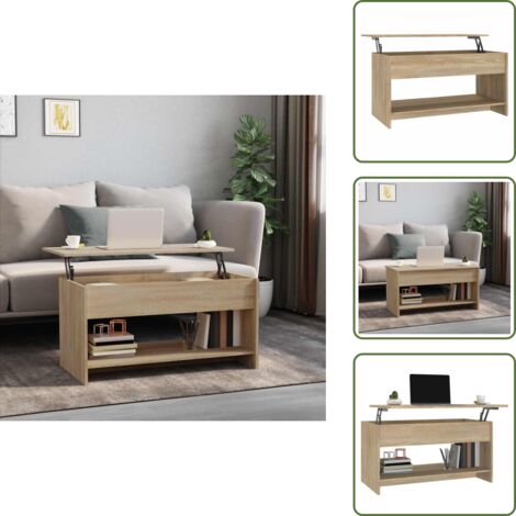 Tavolino in rovere - vidaXL Tavolino Salotto Rovere Sonoma 102x50x52,5 cm Legno Multistrato - Tavolino con piano regolabile