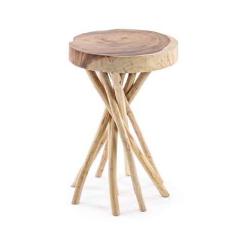 Tavolino in Teak Marrone Rustico da Interno 35 cm - KAI