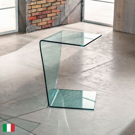 Tavolino in Vetro Curvato Trasparente L 40 Made in Italy - Twist  Transparent