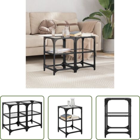 Tavolino in vetro -  Tavolini con Piano in Vetro Trasparente 2 pz 30x30x45cm Acciaio