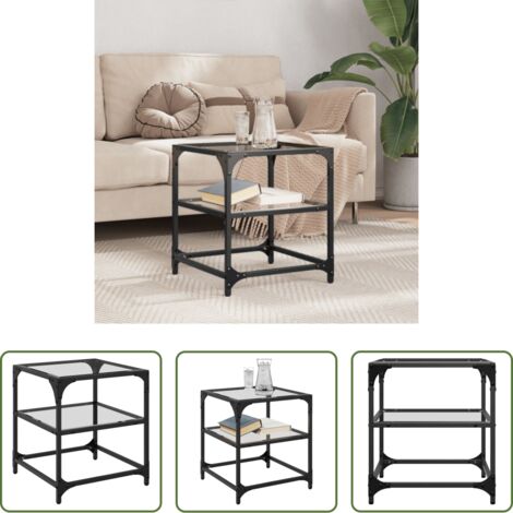 Tavolino in vetro -  Tavolini con Piano in Vetro Trasparente 2 pz 40x40x45cm Acciaio