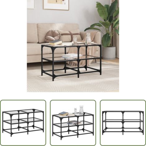 Tavolino in vetro -  Tavolini con Piano Vetro Trasparente 2 pz 78,5x40x45 cm Acciaio