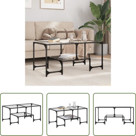 Tavolino in vetro -  Tavolini con Piano Vetro Trasparente 2 pz 98,5x50x45 cm Acciaio