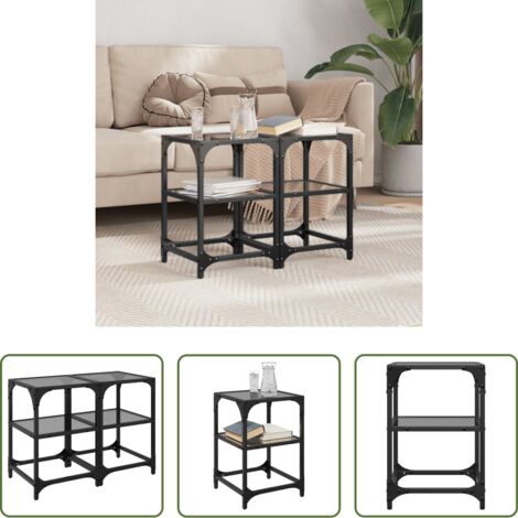 Tavolino in vetro -  Tavolini da Salotto con Piano Vetro Nero 2pz 30x30x45cm Acciaio