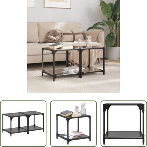 Tavolino in vetro -  Tavolini da Salotto con Piano Vetro Nero 2pz 40x40x40cm Acciaio