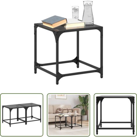 Tavolino in vetro -  Tavolini da Salotto con Piano Vetro Nero 2pz 40x40x40cm Acciaio