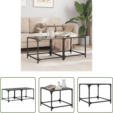 Tavolino in vetro -  Tavolini da Salotto con Piano Vetro Nero 2pz 50x50x40cm Acciaio