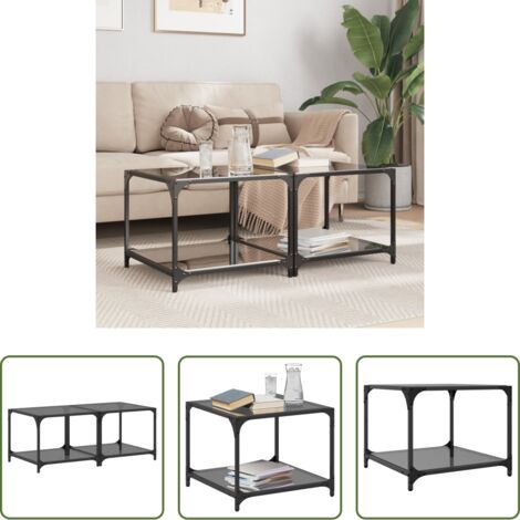 Tavolino in vetro -  Tavolini da Salotto con Piano Vetro Nero 2pz 50x50x40cm Acciaio