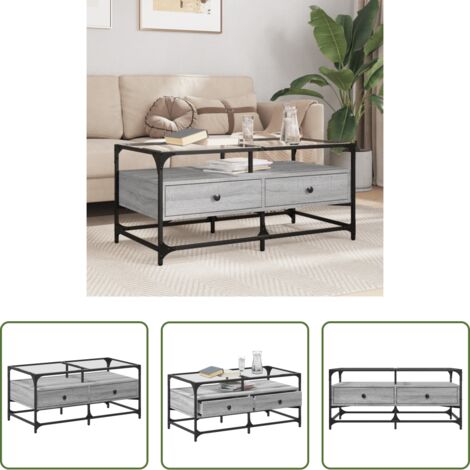 Tavolino in vetro -  Tavolino con Piano in Vetro Grigio Cemento 98,5x50x45cm Acciaio