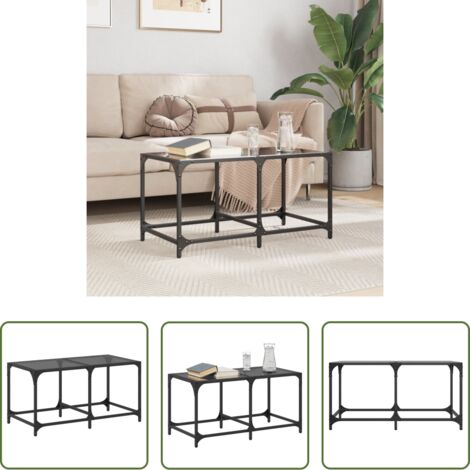Tavolino in vetro -  Tavolino con Piano in Vetro Nero 78,5x40x40 cm Acciaio
