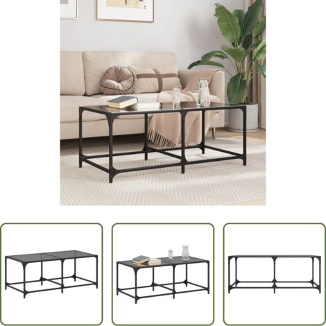 Tavolino in vetro -  Tavolino con Piano in Vetro Nero 98,5x50x40 cm Acciaio