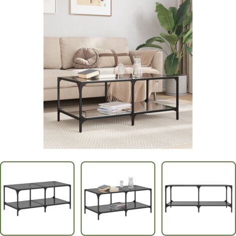 Tavolino in vetro -  Tavolino con Piano in Vetro Nero 98,5x50x40 cm Acciaio