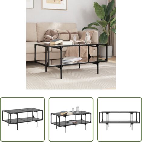 Tavolino in vetro -  Tavolino con Piano in Vetro Nero 98,5x50x45 cm Acciaio