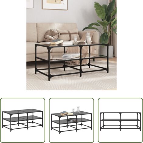 Tavolino in vetro -  Tavolino con Piano in Vetro Nero 98,5x50x45 cm Acciaio