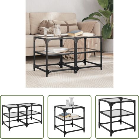 Tavolino in vetro -  Tavolino Salotto con Piano Vetro Trasparente 40x40x45cm Acciaio