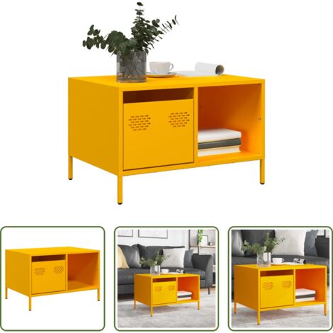 Tavolino industriale -  Tavolino Giallo Senape 68,5x50x43,5cm Acciaio Laminato a Freddo