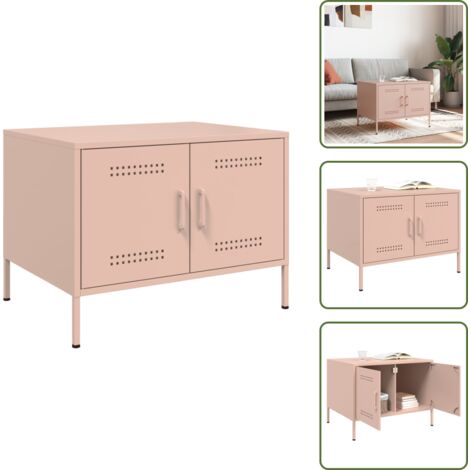 Tavolino industriale - vidaXL Tavolino da Salotto Rosa 68x50x50,5 cm in Acciaio - Tavolino con ante