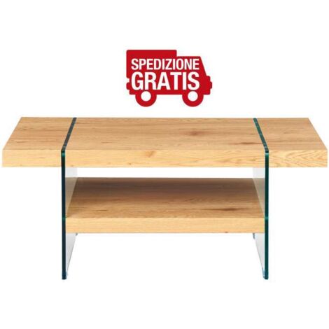 Tavolino Inter Link con gambe in vetro temperato e piano color quercia