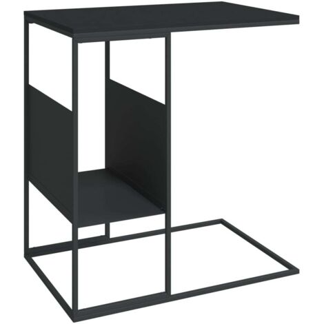 Tavolino laterale a forma di C 55 x 36 x 59,5 cm Legno ingegnerizzato nero e ferro DEC040296