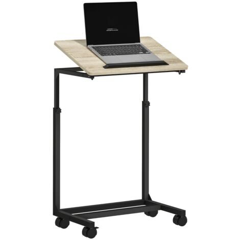 Tavolino laterale a forma di C, tavolino da caffè regolabile in altezza con rotelle, tavolo per laptop o divano per piccoli spazi, 55 x 36 x 62,5–82,5 cm, bianco